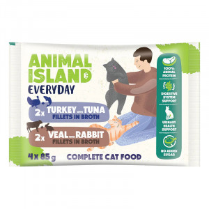 ANIMAL ISLAND Veal / Rabbit & Turkey / Tuna Fillets in broth - mokré krmivo pro kočky - 4x85g
