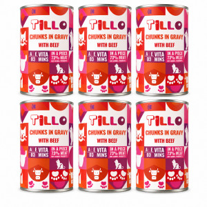 TILLO Kousky v omáčce s hovězím masem - mokré krmivo pro kočky - 6x415 g