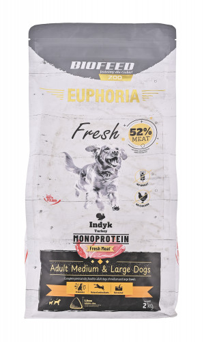 BIOFEED Euphoria Fresh Adult Medium & Large Monoprotein Turkey - suché krmivo pro psy - 2kg