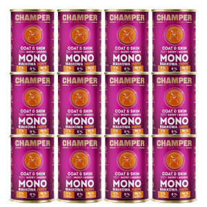 CHAMPER Coat & Skin monoproteinový krůtí – mokré krmivo pro psa – 12×400 g