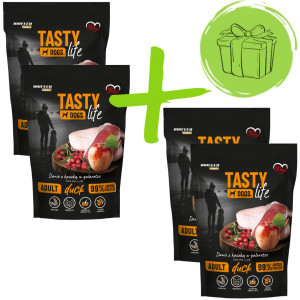 BIOFEED Tasty Dogs Life Kachna - vlhké krmivo pro psy - 2x150g + 2x150g ZDARMA