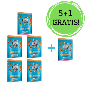 CHAMPER s krůtou a brusinkami – mokré krmivo pro kočky – 5x85g + 1 kapsička ZDARMA!