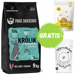 PAKA ZWIERZAKA Králík s lososem M - suché krmivo pro psy - 9kg + GRATIS