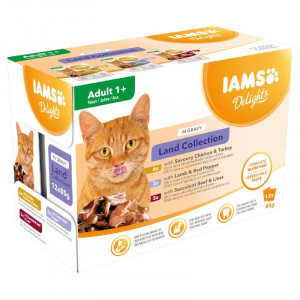 IAMS DELIGHTS Land Collection in Gravy box – vlhké krmivo pro kočku – 12x85g