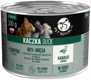 PETREPUBLIC Adult Sterile Kousky s kachnou v omáčce – vlhké krmivo pro kočku – 200g
