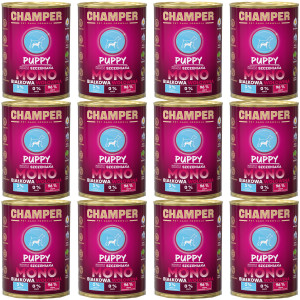 CHAMPER Puppy monoproteinové hovězí – mokré krmivo pro štěně – 12×400 g