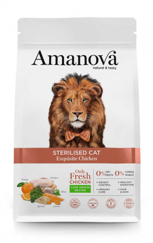 AMANOVA Adult Cat Sterilised Exquisite Chicken - suché krmivo pro kočky - 1,5kg
