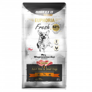BIOFEED Euphoria Fresh Adult Mini & Small Pork with goose - suché krmivo pro psy - 2kg