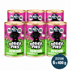 DOBRÝ PES Junior Jehněčí s krůtím – mokré krmivo pro psy – 6×400 g