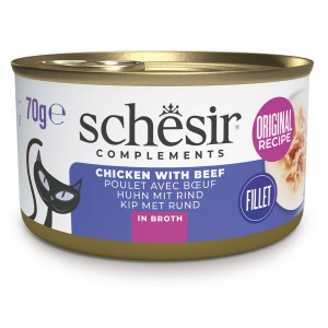 SCHESIR Chicken with beef in broth - mokré krmivo pro kočky - 70g