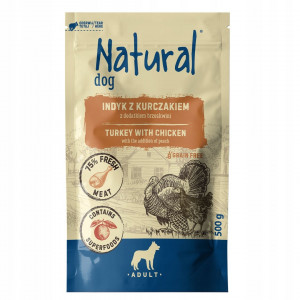NATURAL Krůta s kuřetem s přídavkem broskve - mokré krmivo pro psy - 500g