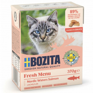 BOZITA Masové kousky s lososem v omáčce – vlhké krmivo pro kočku – 370g