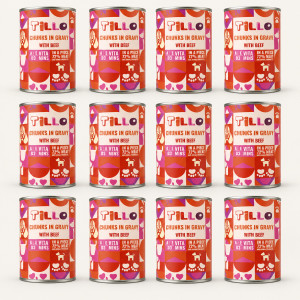 TILLO Kousky v omáčce s hovězím masem - mokré krmivo pro psy - 12x415g