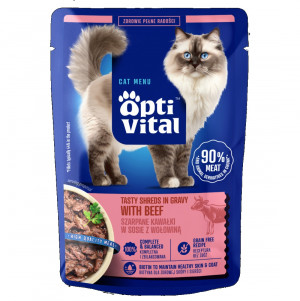 OPTIVITAL Tasty shreds in gravy with beef - mokré krmivo pro kočky - 85g