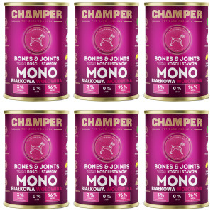 CHAMPER Bones & Joints monoproteinové hovězí – mokré krmivo pro psa – 6×400 g