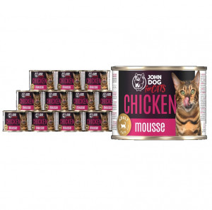 JOHN DOG For cats Mousse Chicken - mokré krmivo pro kočky - 12x200g