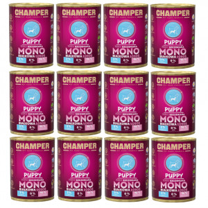 CHAMPER Puppy monoproteinový losos – mokré krmivo pro štěně – 12×400 g