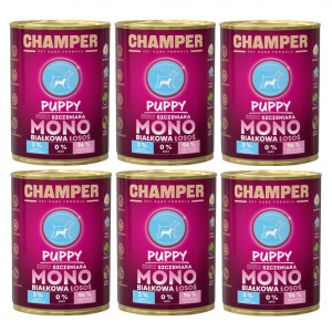 CHAMPER Puppy monoproteinový losos – mokré krmivo pro štěně – 6×400 g