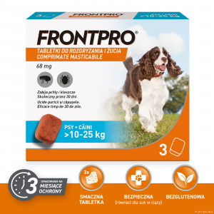 FRONTPRO Tablety proti blechám a klíšťatům pro psa (>10-25 kg) - 3x 68mg 