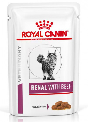 ROYAL CANIN Vet Renal Feline with Beef Mokré krmivo pro kočky Kousky v omáčce Kuřecí, Vepřové, Hovězí 12x85 g