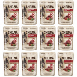 SHELMA Rich in beef in sauce - mokré krmivo pro kočky - 12x85g