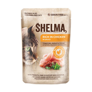 SHELMA Rich in chicken in sauce - mokré krmivo pro kočky - 85g