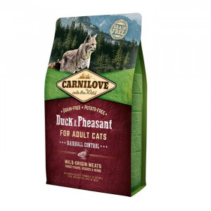 CARNILOVE Cat Hairball Control Duck and pheasant - suché krmivo pro kočky - 2kg