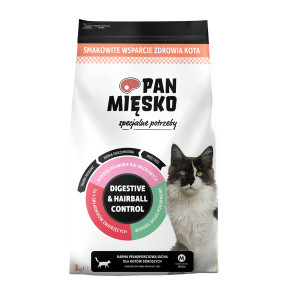 PAN MIĘSKO Digestive & Hairball Control Turkey - suché krmivo pro kočky - 3kg