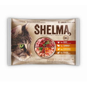 SHELMA Rich in chicken, turkey, beef and duck - mokré krmivo pro kočky - 4x85g
