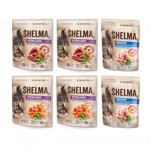 SHELMA Sterilised and Indoor Mix 3 Flavours - suché krmivo pro kočky - 6x750g