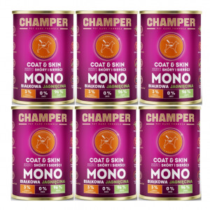 CHAMPER Coat & Skin monoproteinové jehněčí – mokré krmivo pro psa – 6×400 g
