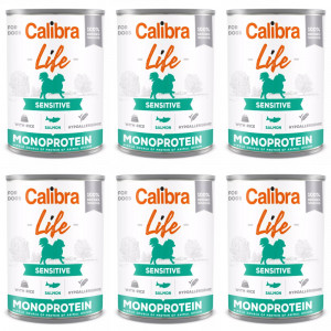 CALIBRA Dog Life Sensitive Losos s rýží – mokré krmivo pro psy – 6×400g