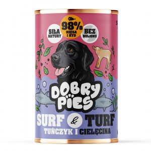 DOBRY PIES Surf & Turf Tuna and veal - vlhké krmivo pro psy - 400g