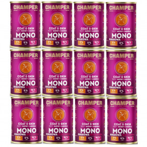 CHAMPER Coat & Skin monoproteinové hovězí – mokré krmivo pro psa – 12×400 g