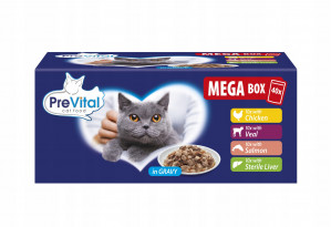 PREVITAL Mega Box Veal, salmon, liver, chicken - mokré krmivo pro kočky - 40X100g