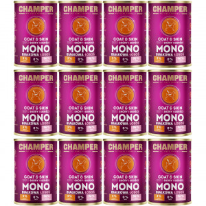 CHAMPER Coat & Skin monoproteinový losos – mokré krmivo pro psa – 12×400 g