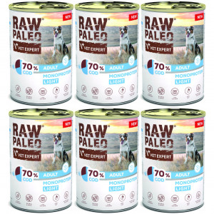 VETEXPERT Raw Paleo Treska Light Mono - vlhké krmivo pro psy - 6x400g
