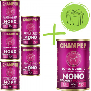 CHAMPER Bones & Joints monoproteinové hovězí - mokré krmivo pro psy - 5x400g + 400g ZDARMA