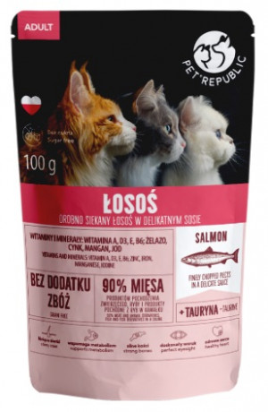 PET REPUBLIC Adult Losos nakrájený nadrobno - mokré krmivo pro kočky- 100 g 