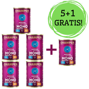 CHAMPER Immuno Krůta – mokré krmivo pro psy – 5x400g + 1 konzerva ZDARMA!
