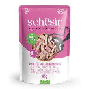 SCHESIR in jelly Tuna and chicken with ham - mokré krmivo pro kočky - 85 g