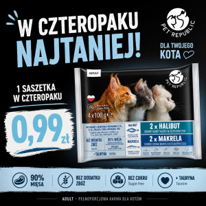 PETREPUBLIC Adult Halibut a makrela box – vlhké krmivo pro kočku – 4x100g