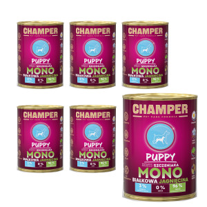 CHAMPER Puppy monoproteinové jehněčí – mokré krmivo pro štěně – 6×400 g