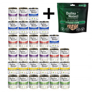 DOLINA NOTECI MIX CHUTÍ – mokré krmivo pro psy – 30x800g + pamlsek pro psy Training Treats Fitness care 130g