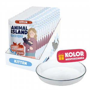 ANIMAL ISLAND Everyday Kitten Turkey and rabbit in broth Box - mokré krmivo pro kočky - 12x85g + talířek zdarma