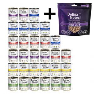DOLINA NOTECI MIX CHUTÍ – mokré krmivo pro psy – 30x800g + pamlsek pro psy Training Treats Joint care 130g