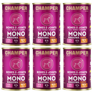 CHAMPER Bones & Joints monoproteinový krůtí – mokré krmivo pro psa – 6×400 g