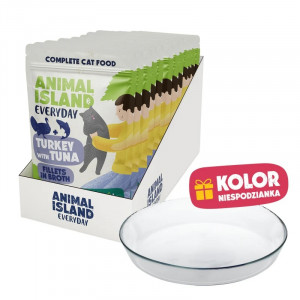 ANIMAL ISLAND Everyday Turkey and tuna in broth Box - mokré krmivo pro kočky - 12x85g + talířek zdarma
