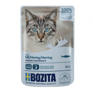 BOZITA Masové kousky v omáčce se sleďem – vlhké krmivo pro kočku – 85g