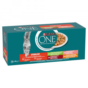 PURINA One Sterilcat Beef, salmon, chicken, turkey Box - mokré krmivo pro kočky - 40x85g
